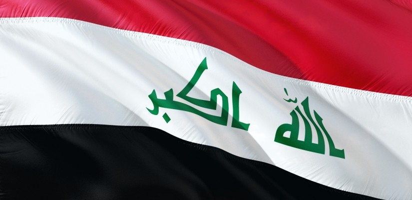 Iraqi Flag on Blue Background